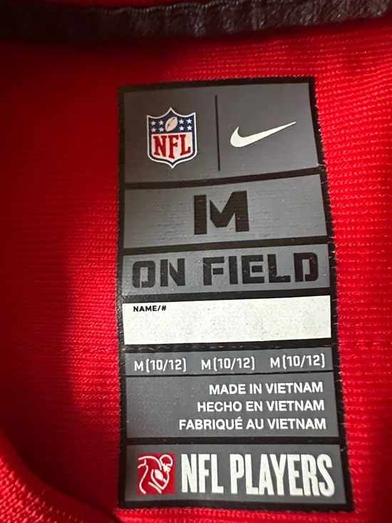 Nike Red Youth Football Jersey with White and Blue Number 12 - Picture 2 of 4